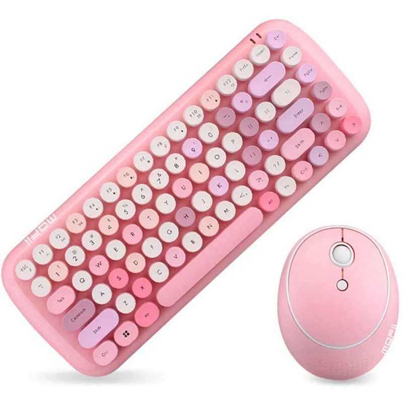 MOFII Ferris Hand Office Mini Wireless Keyboard and Mouse Set Round Keycap Girl Heart Mixed Color Wireless Keyboard and Mouse: pink