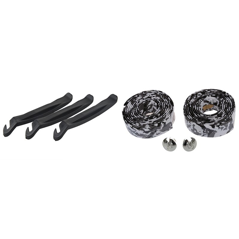 3 pezzi leve per pneumatici per biciclette e 1 paio di bici da strada/nastro manubrio in sughero per bicicletta/avvolgimento (bianco con nero): Default Title
