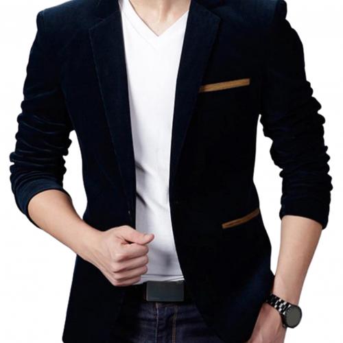 Men Blazer Business Suit Velvet Classic Version Lapel Collar Men Cloth for Company Plus Size Male Blazers Mens Coat Wedding: Navy Blue / M