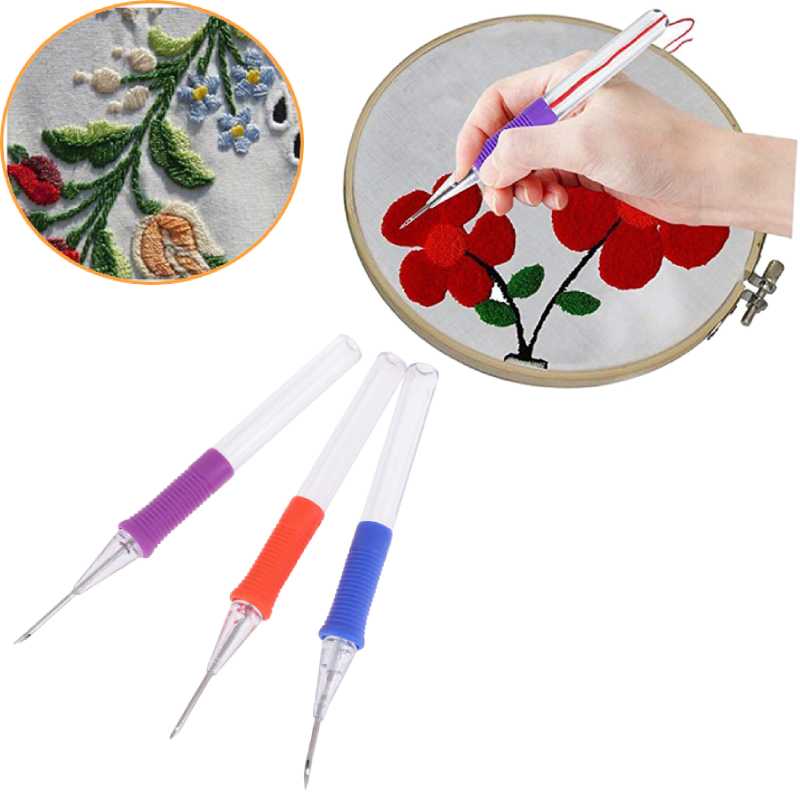 DIY Hand Embroidery Pen Practical ABS Plastic DIY Crafts Magic Embroidery Pen Set Punch Needle Sewing Acc