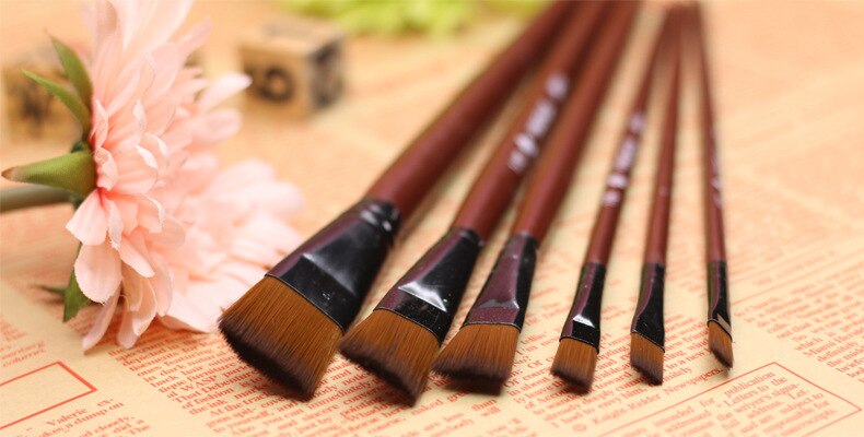 Stylo de peinture à l'aquarelle pour enfants, 6 pièces/ensemble étudiants, stylo de Gouache en Nylon, poignée en bois, ensemble de pinceaux de peinture, dessin, fournitures d'art