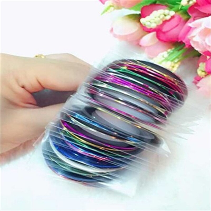 30Pcs Mixed Kleurrijke Beauty Rolls Striping Decals Folie Tips Tape Line Diy Nail Art Stickers Voor Manicure Gereedschap decoratie