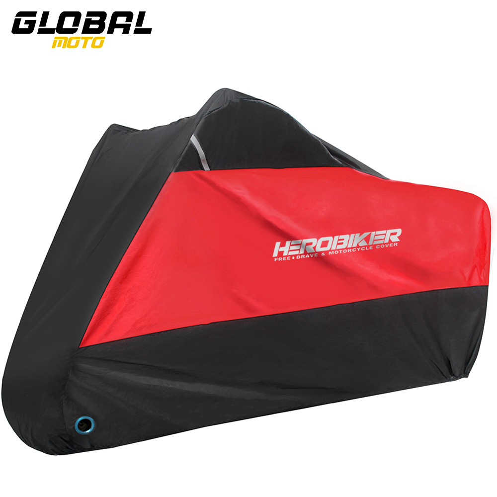 Motorcycle Rain Cover - 190T Polyester, Waterproof & UV Protected, Black & Red, 5 Sizes