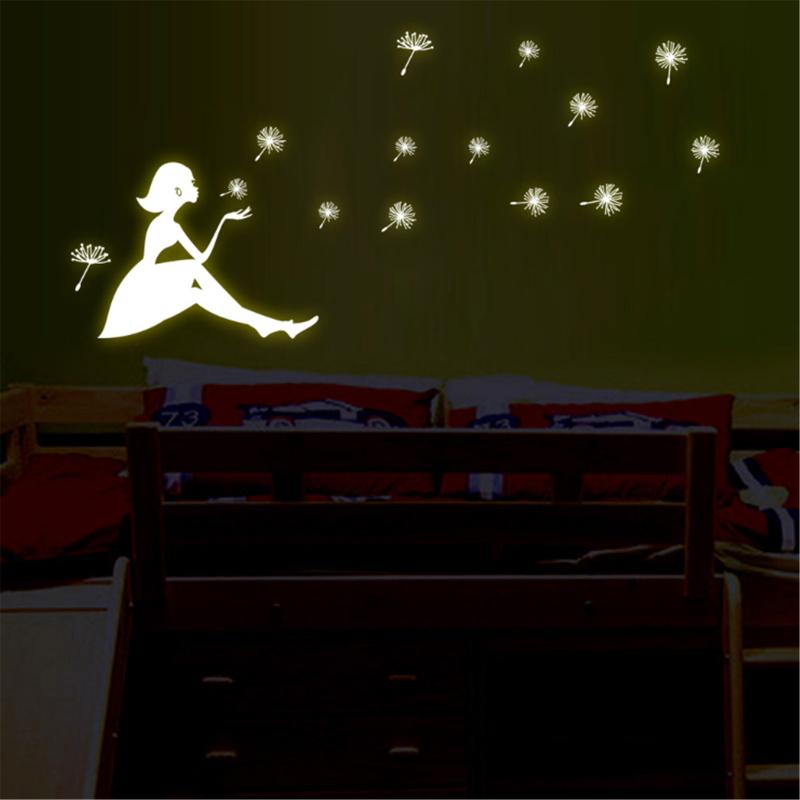 Paardebloem Meisje Lichtgevende Muurstickers Glow In The Dark Diy Muurschildering Voor Slaapkamer Woonkamer Muurstickers Art Thuis decoratie