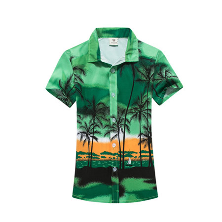 Camisas de Estilo Hawaiano para hombre, camisa deportiva de manga corta con estampado tropical, blusa fina de flores ajustable para hombre/mujer, ropa de playa de de pareja: Women Green / XL