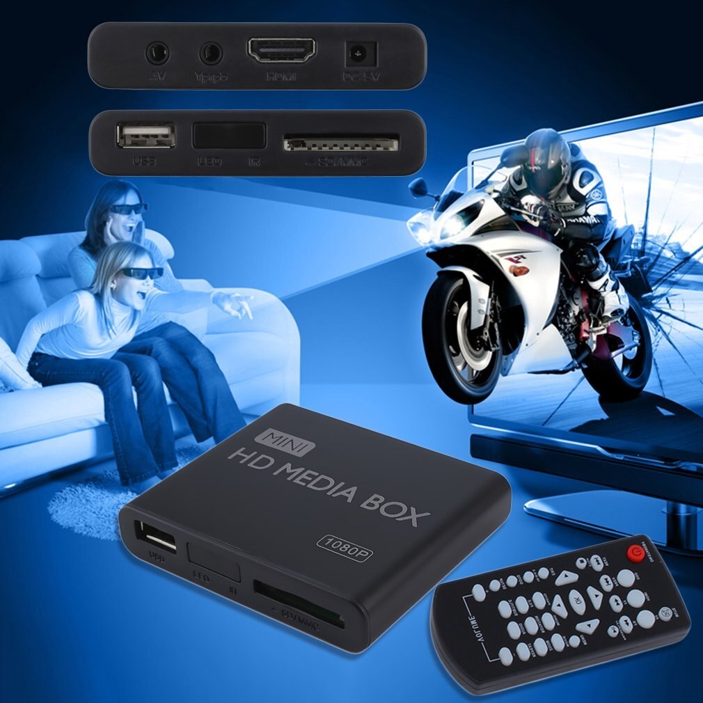 Mini reproductor Multimedia caja de TV Video reproductor Multimedia es macho Full HD 1080P HDMI USB quitar apoyo MKV RM-SD USB SDHC MMC HDD-HDMI