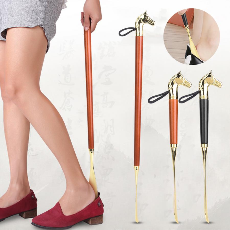 Hevosen pään kenkä sarven nostaja yleinen pitkä pyökki kahva kahva kenkä torni harja kengät nostolaite naisten miesten kengät 32cm 55cm