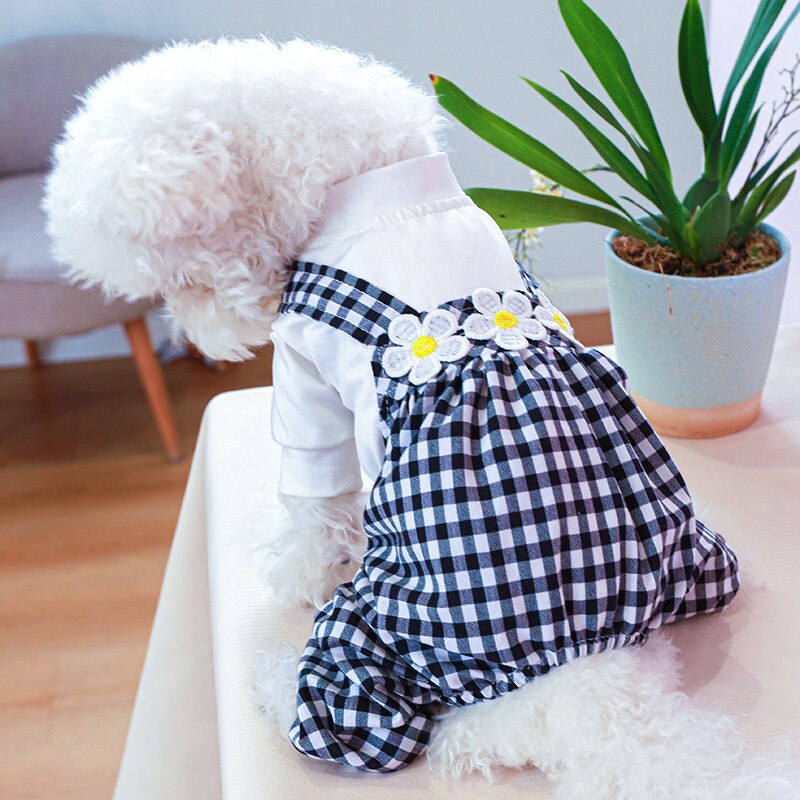 Sudadera negra a cuadros para gato, abrigo de eshinx para Bulldog Francés, peto de Margarita para mascotas, ropa de Primavera de poliéster para gato