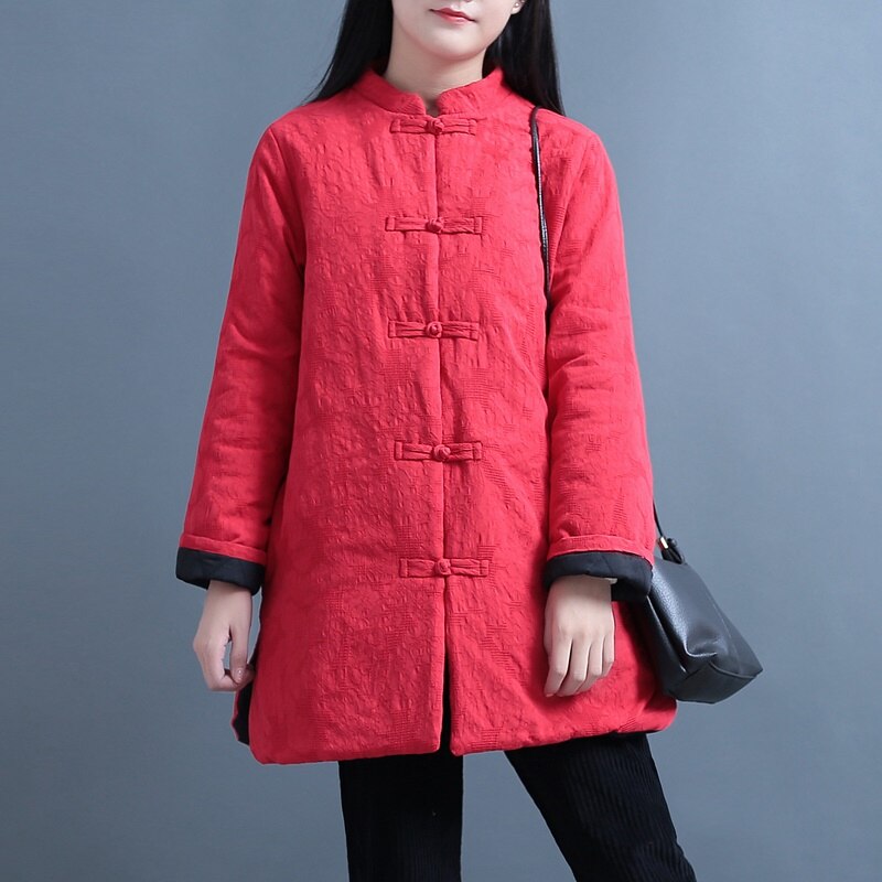 Chinese Stijl Kleding Vrouwen Winter Katoenen Jas Vintage Lange Mouw Tang Pak Dames Chinese Tops Warme Jassen 11895