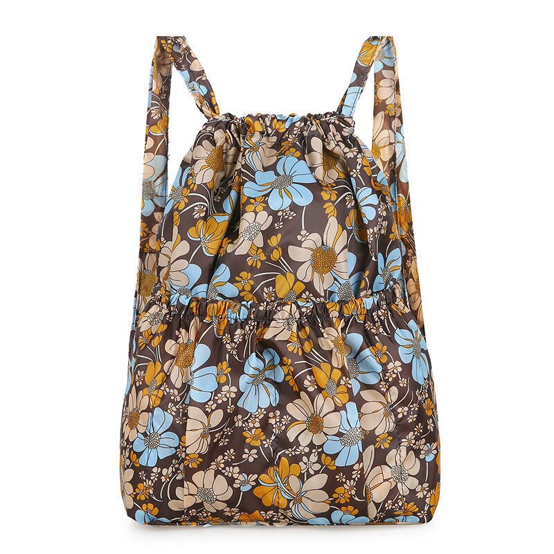 Vinatge Drawstring Backpacks Women Large Capacity Flower Ethnic Style Waterproof Nylon Rucksack Shoulders Backpacks: 15