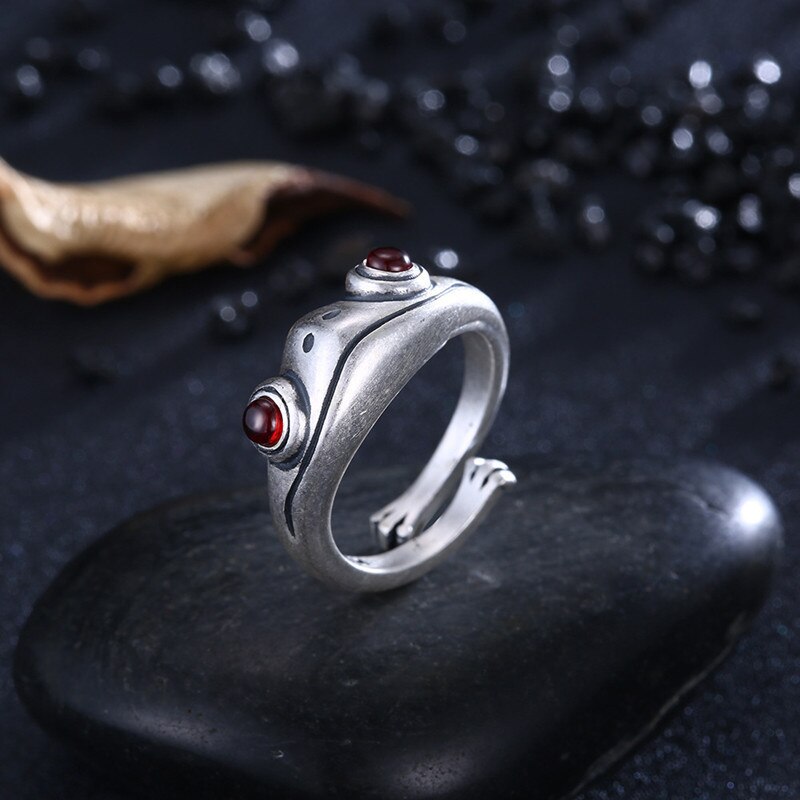 Bohemian Vintage Kikker Ring Voor Vrouwen Artistieke Retro Opening Resizable Unisex Vrouwelijke Statement Ringen Zilveren Kleur: 37