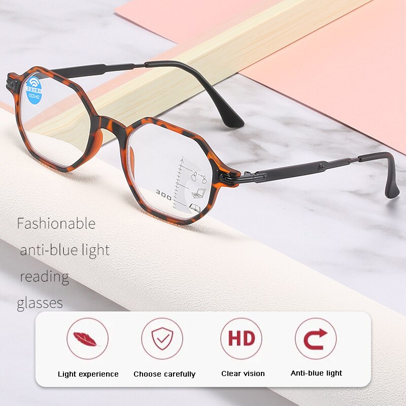 Progressive Multi-focus Anti-blue Light Reading Glasses Retro HD Automatic Hyperopia Eyeglasses For Women Man Unisex