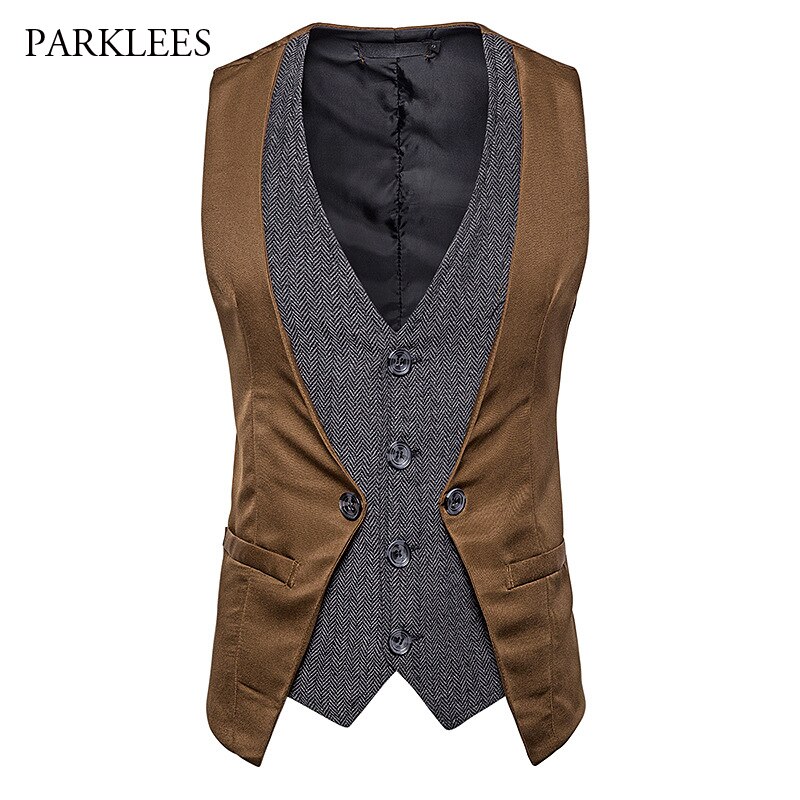 Vintage couches hommes costume gilet simple boutonnage à chevrons robe gilet hommes scène Club fête bal Chaleco Hombre
