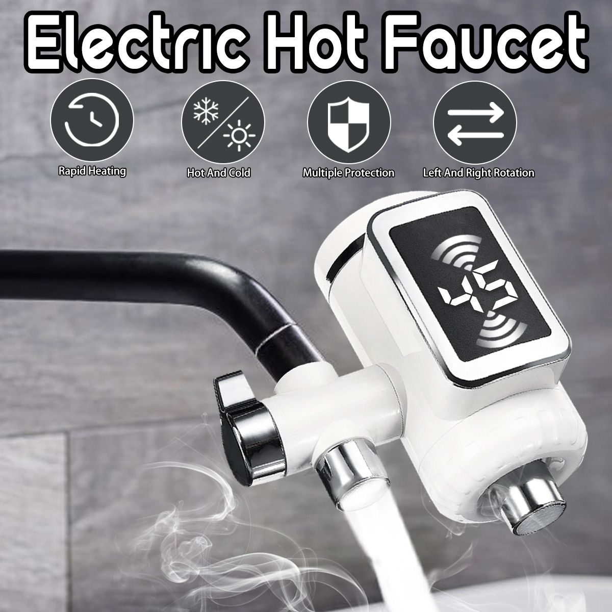 Electric Faucet Water Heater Kitchen Cold Heating Faucet Tankless Digital Instantaneous and cold Water Tap with Adapter