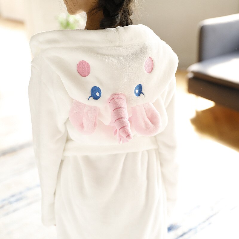 Cartoon Children's Robe Flannel Baby Bathrobe Long Sleeve Hooded Kids Bath Robe Lovely Unicorn Animal Child Boy Girls Robes