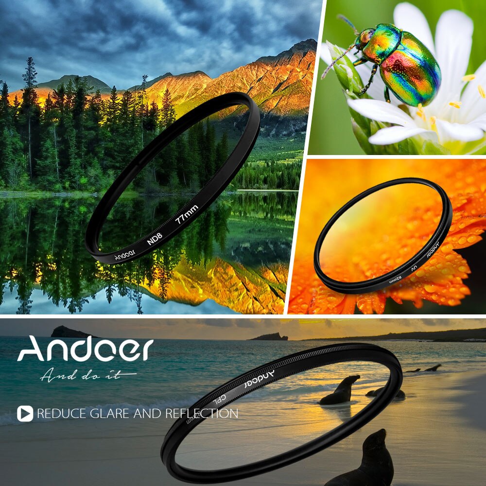 Andoer 77mm UV + CPL + ND8 Filter Bausatz für Nikon Kanon Pentax Sony DSLR Kamera kreisförmig Polfilter ND8 Graufilter