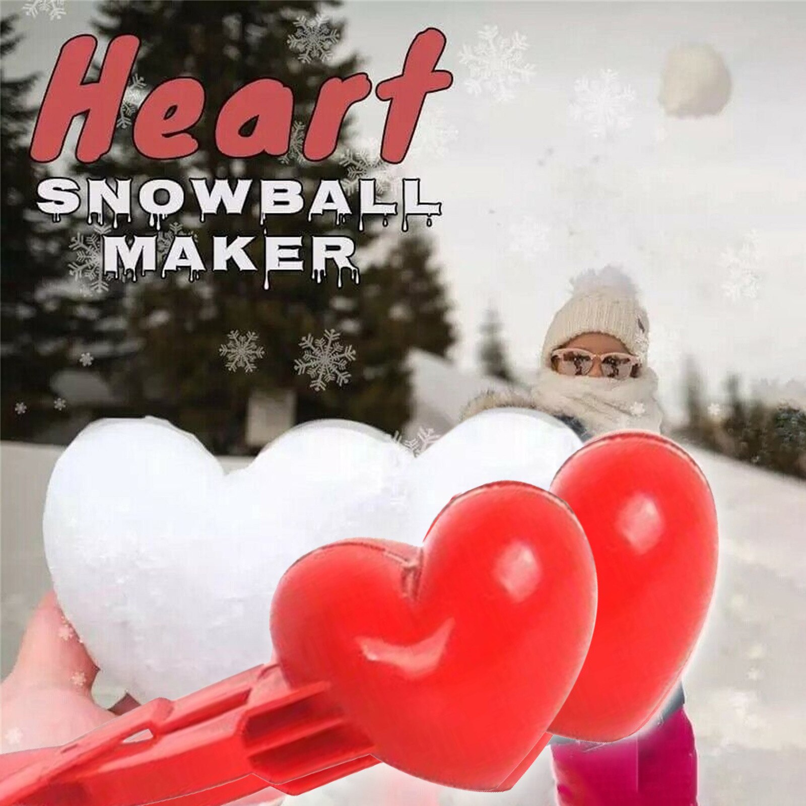 Dubbele Hart Sneeuwbal Maker Winter Plastic Sneeuwbal Maker Clip Kids Outdoor Mold Speelgoed Sneeuwbal Maker Clip Winter Sneeuw Speelgoed