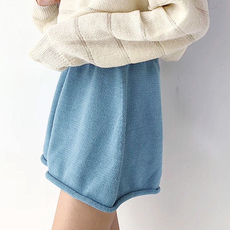 Short tricoté pour femmes, pantalon, taille haute, couleur unie, grande taille