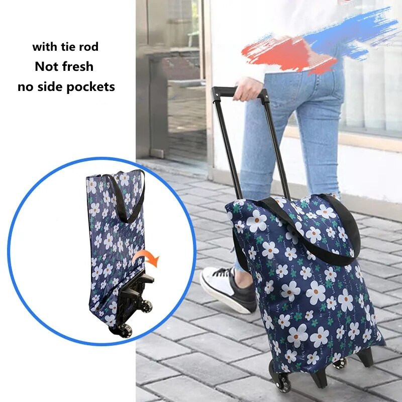 Kleine Pull Winkelwagen Carrying Boodschappentas Outdoor Camping Opvouwbare Trolley Thuis Winkelen Trailer De Markt: Button flower