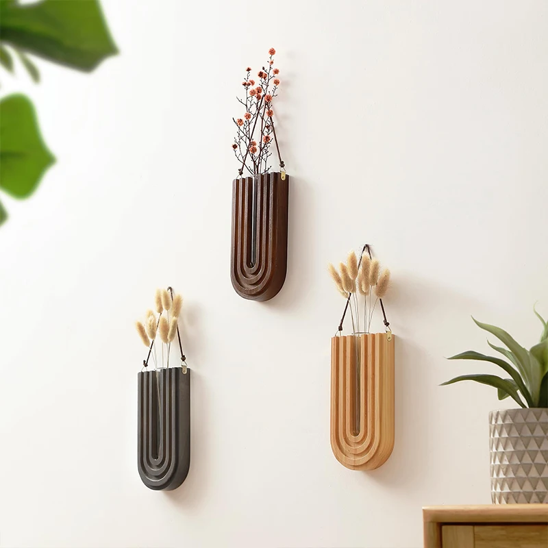 Einfache hölzerne Blumenvase Zauberstab hängende Blumentöpfe hydro ponik Pflanze Container Gestell Wohnzimmer Hausgarten Dekor Handwerk