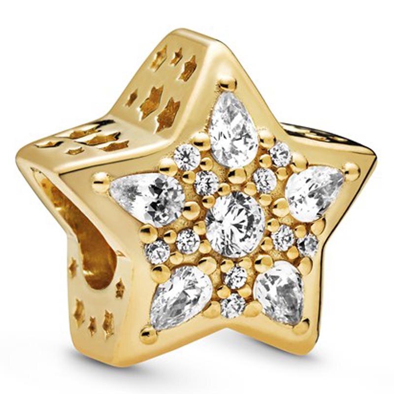 Moda estrelas cintilantes constellation floco de neve glitter árvore de natal charme 925 prata esterlina contas caber pulseira jóias diy: 10