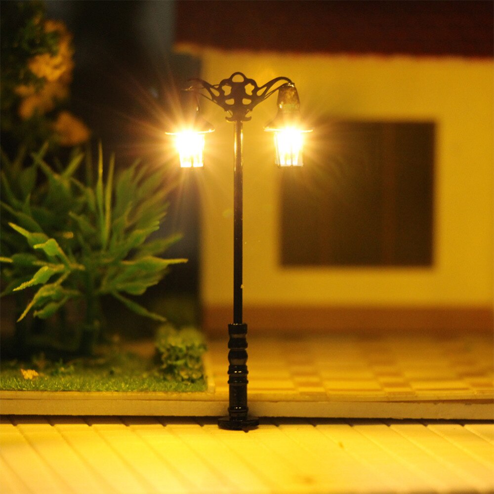 5pcs N Scale Lamp Post Double Heads 47mm 1:150 Street Lights Model Railway Train LEDs Miniature LQS76N