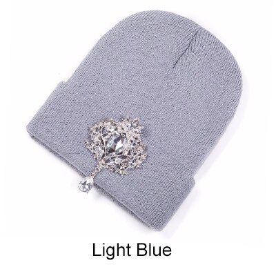 Ralferty Winter Vrouwen Hoeden Luxe Strass Kristal Accessoires Hoofddeksels Beanie Hoed Vrouwen Cap Motorkap Femme Gorro: Light Blue