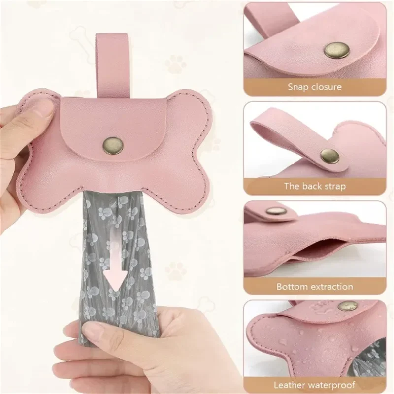Hundekot-aufsammeln-Beutelspender mit Leine-Clip, Haustier-Abfallbeutelspender für Hunde, Pooper, Haustier, draussen, PoopBag, Lederhalter