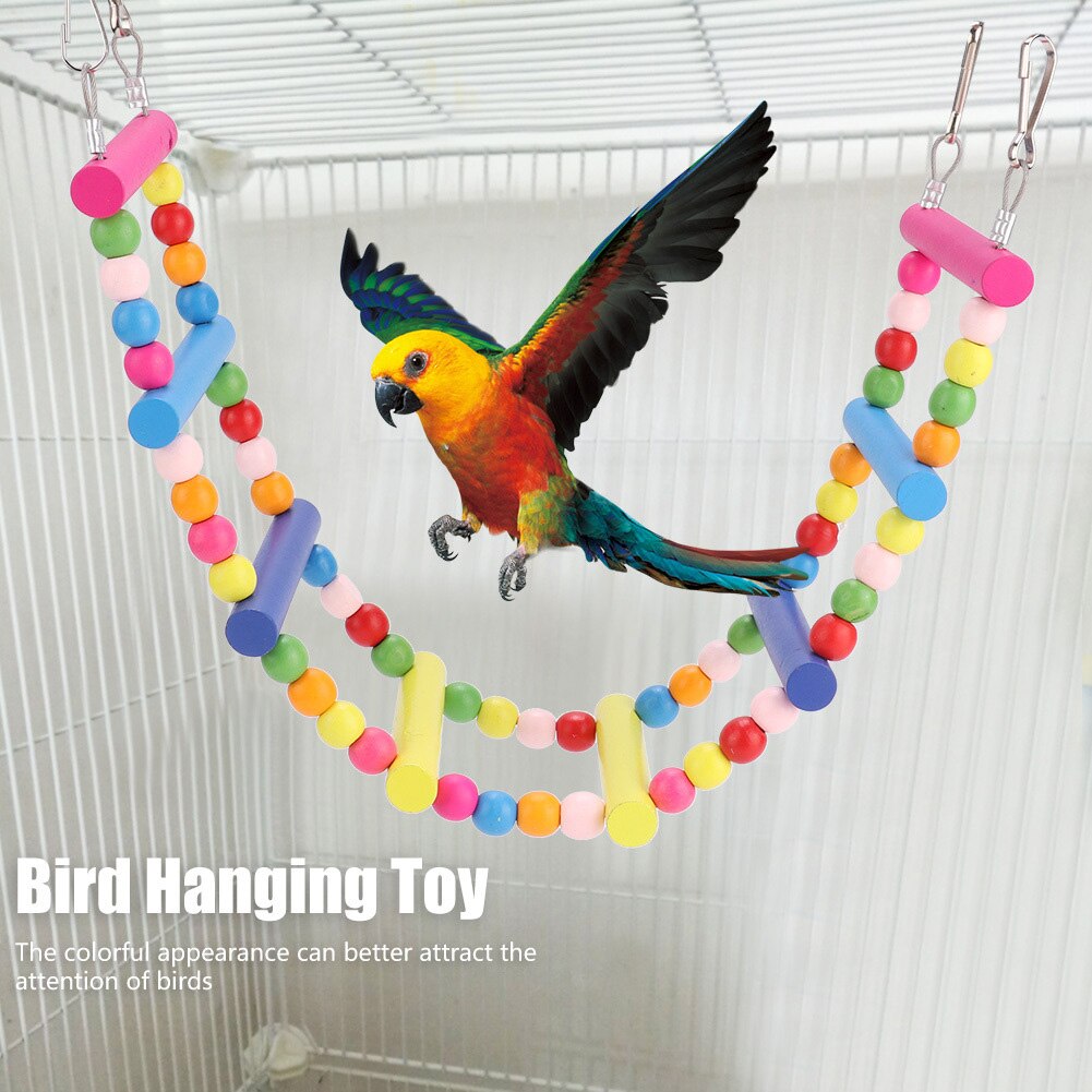 Échelle d'oiseau jouets pour perroquet animal de compagnie balançoires mâcher suspendu pont en bois arc-en-ciel échelle pour calopsitte Conure perruche aras Budgie