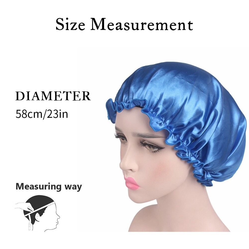 Elastic 58cm Women Shower Cap Satin Night Sleep Cap Shower Cap Hair Bonnet Hat Silk Head Cover Wide Elastic Band