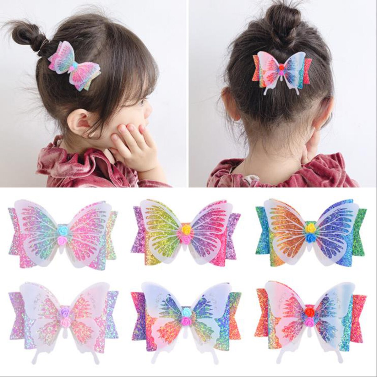 Toddler Baby Girls Glitter Hair Bows Sparkly Butterfly Hair Barrettes Alligator Clips Birthday Party Favors Hair Pin