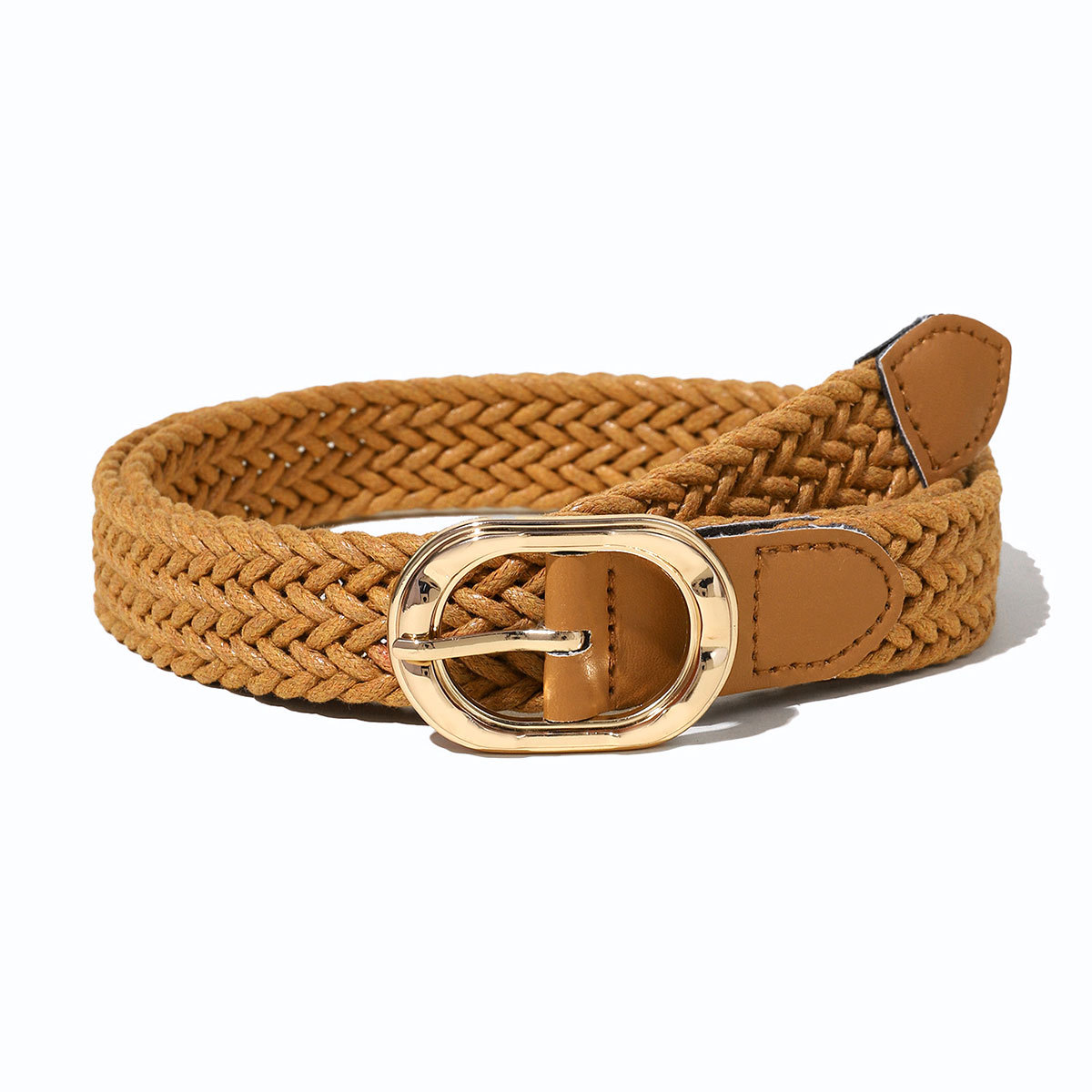 Cinturón trenzado de cuerda de cera para mujer, faja con hebilla dorada de Simple de , accesorios para vestido vaquero Retro gótico, pretina: Blanco