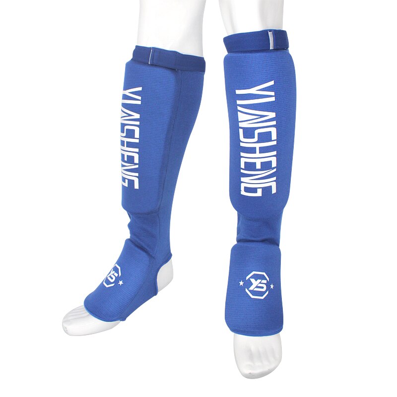 1 Pair Shin Instep Pads MMA Leg Foot Guards Muay Thai Kick Boxing Guard Protector With Hook &amp; Loop Shin and Instep Guards: blue / L