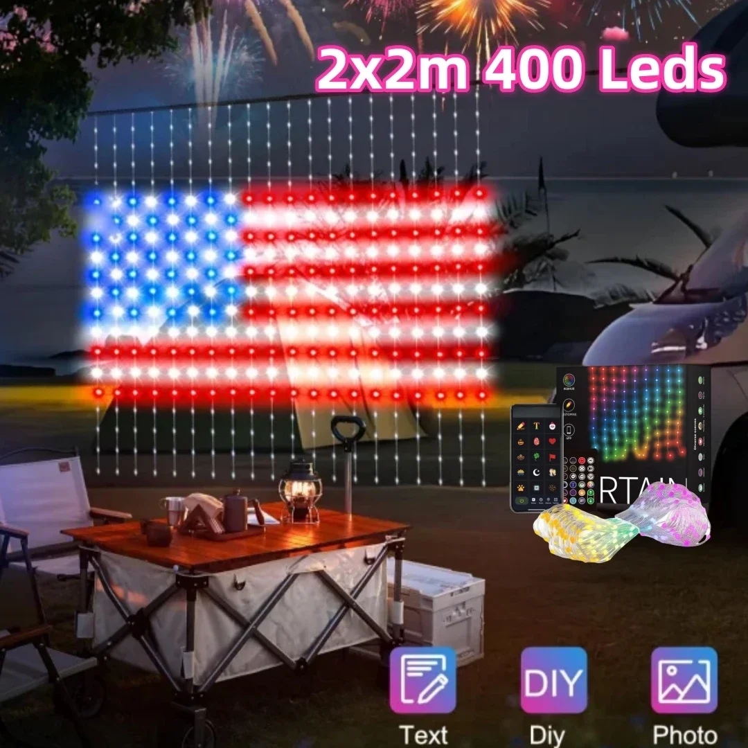 Intelligente Vorhanglichter, 400-LED-USB-Vorhang-Lichterkette mit App-Fernbedienung, Musiksynchronisierung, Weihnachtsvorhang-Lichterkette Ich bin Freien