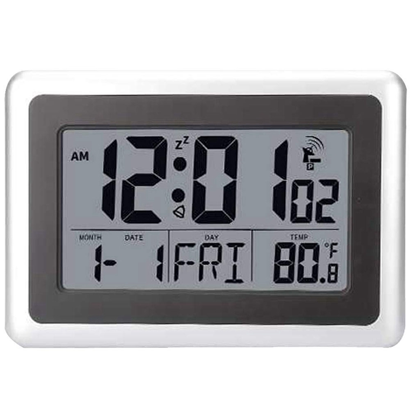 Horloge murale numérique atomique, grand écran Lcd, à piles, température intérieure, calendrier, Table debout, Snooze sans B: Default Title