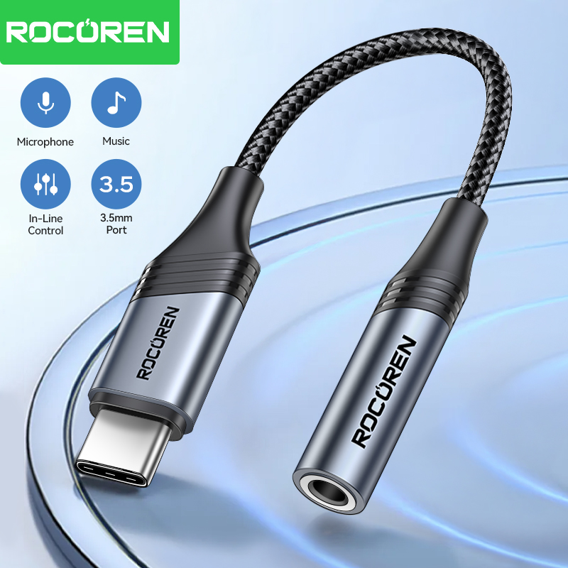 Rocoren Kabel audio USB C do 3,5 mm Jack Dac Adapter słuchawkowy męski na żeński Konwerter typu C na 3,5 mm do telefonu Samsung Xiaomi