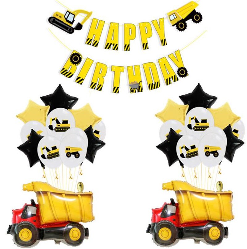 Tegneserie hat konstruktion køretøj gravemaskine tema ballon konfetti ballon ingeniørkøretøjer fødselsdagsfest forsyninger hat: 8
