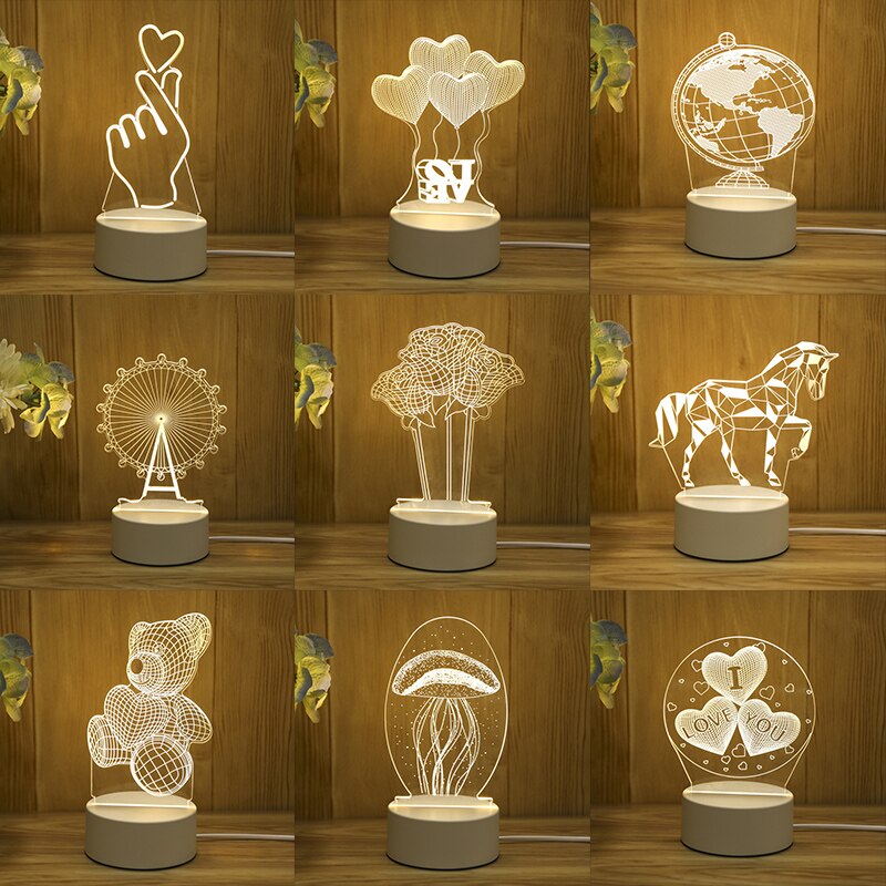Acrylic 3D Night Light Elk Love Pattern Night Light LED Romantic Light