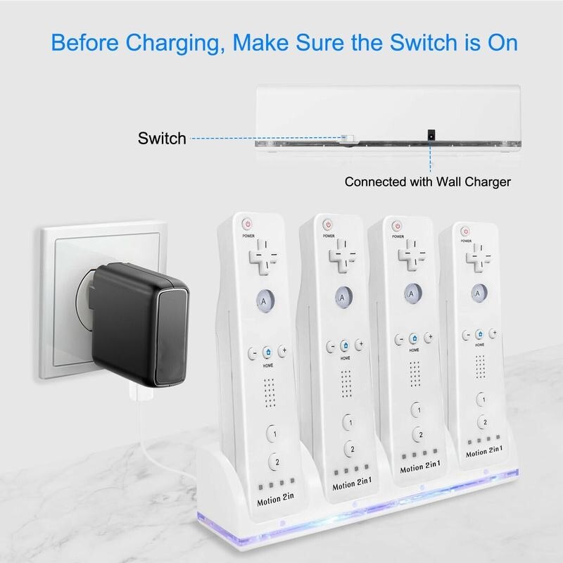 For Nin Ten Do Wii Gamepad Charger USB 2/4 Port Charge Remote Controller Charging Dock Station Dock + 2/4 Battery With LED Light