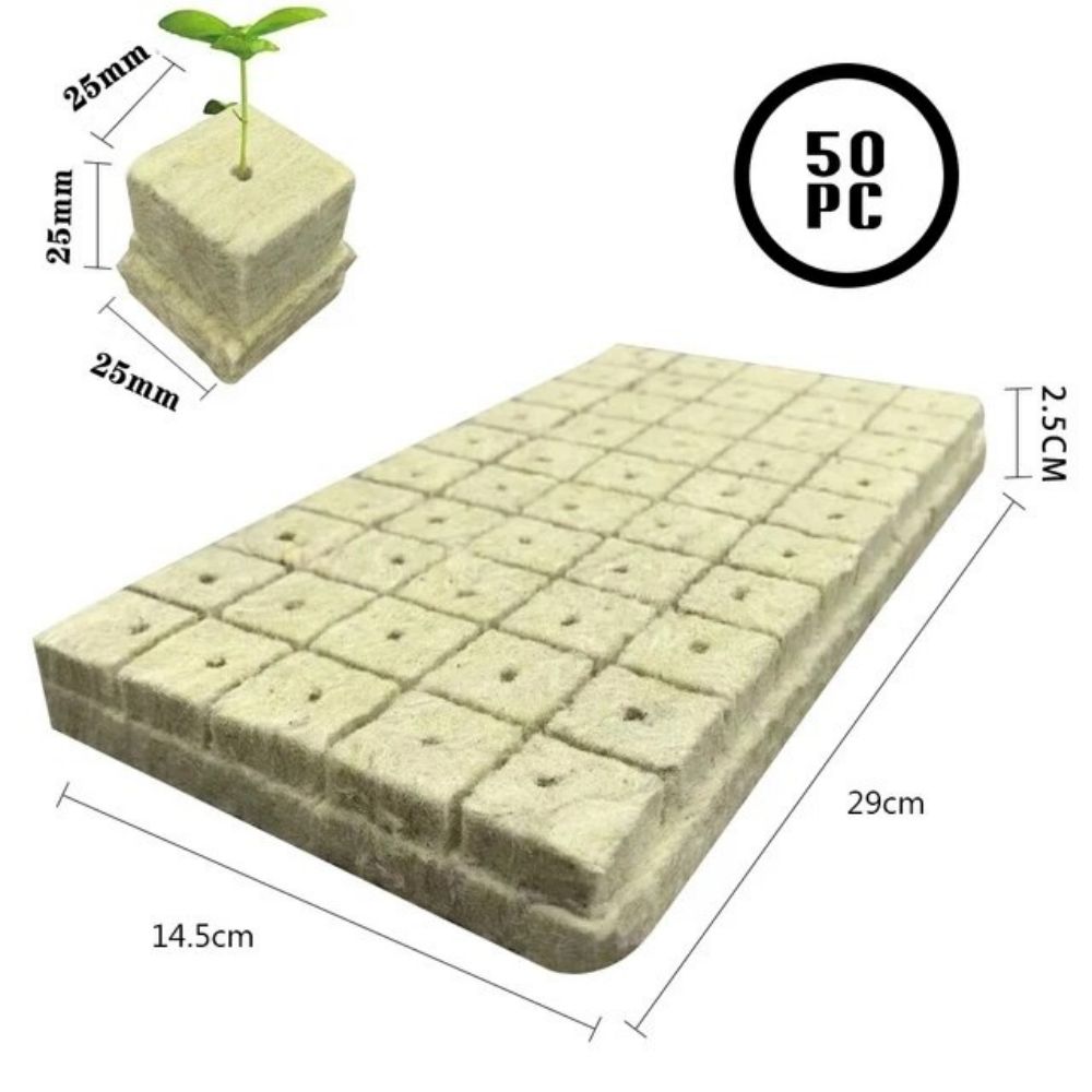 50 stuks 25x25x25mm Steenwol Hydrocultuur Grow Media Cubes Plant Cubes Grondloos Substraat Gezaaid Steenwol plug Zaailing Blok: Default Title