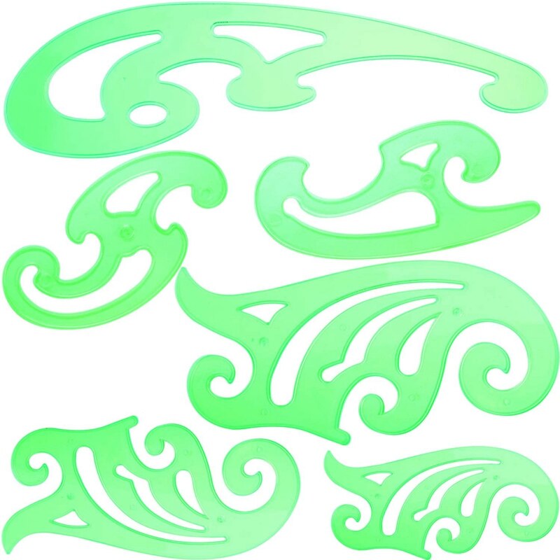 6 cs plastic franse kromme liniaal multifunctionele strip sjabloon gereedschapsset voor het tekenen van tekensjablonen 6 verschillende maten: Default Title