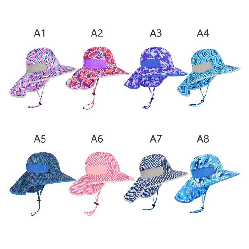 Cute Wide Brim Sun Hat Kids Summer Beach Girls Travel Outdoor Anti-UV Casual Sun Cap