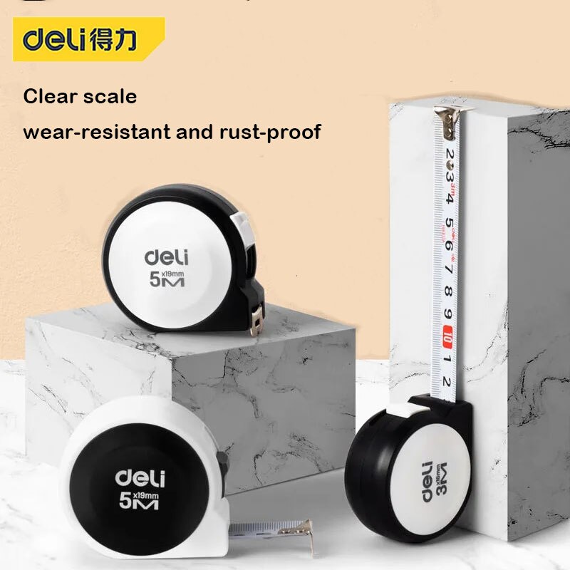DELI 3M/5M High Precision Steel Measurement Tape System Auto Lock Tape Measure Retractable Measuring Tool