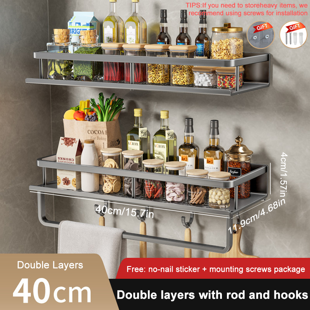 1/2 Stuks Geen Punch Kruidenrek Wandmontage Keuken Spice Organizer Met Haak Staaf Kruidenrek Spice Plank badkamer Keuken Plank