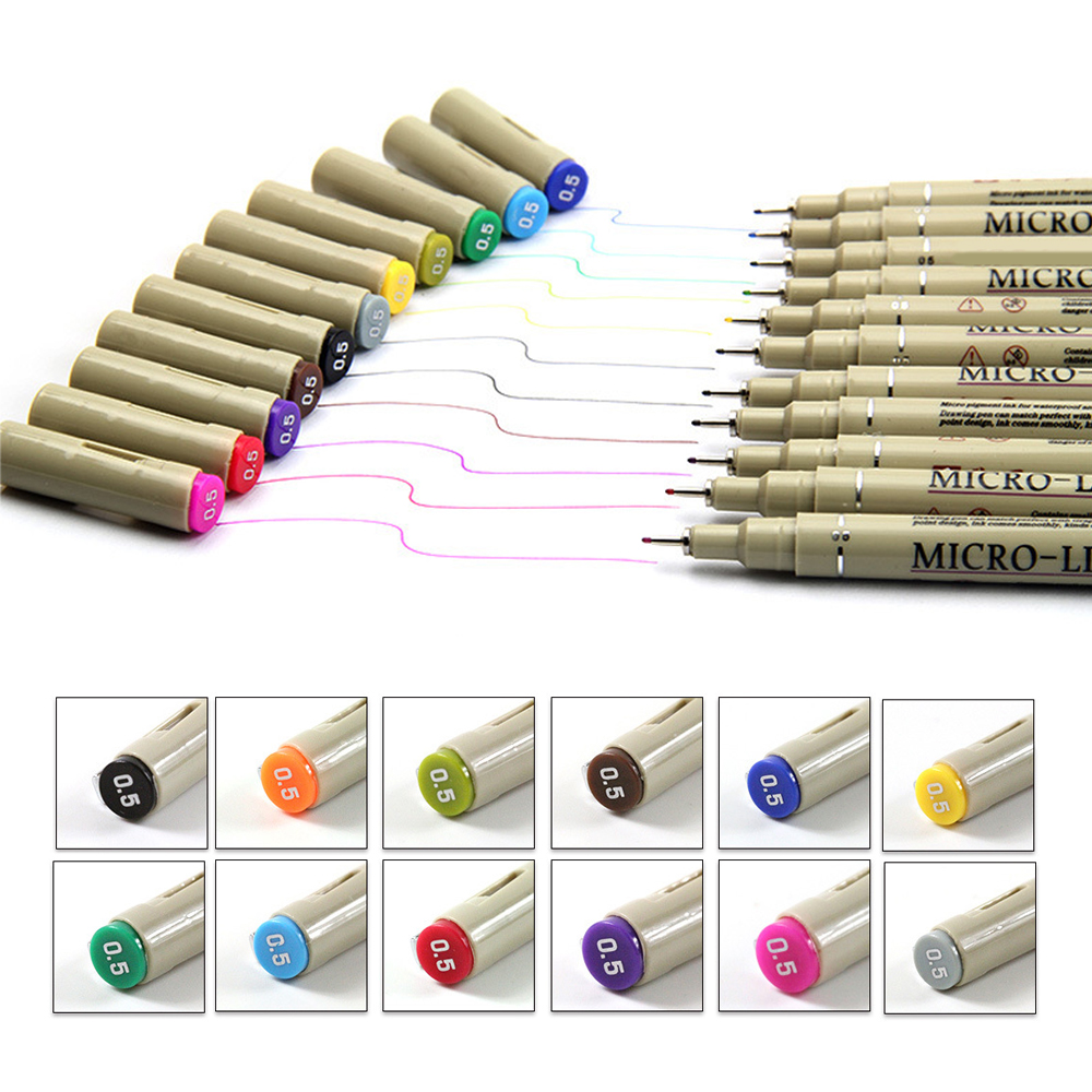 1pcs Colors Micron Line Fineliner Drawing Pen Set 05mm Fine Point Pen Waterproof Technical Pens Markers Sketching Artist Manga