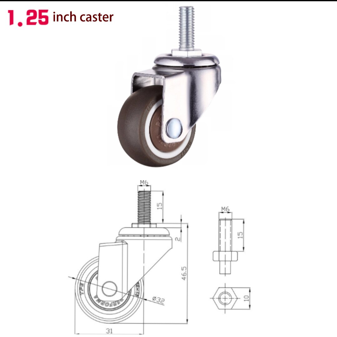1.25inch 4PCS Swivel Casters with Brake for Furniture Soft Rubber TPE Wheels Platform Trolley Chair Household Aaccessories: screw swivel