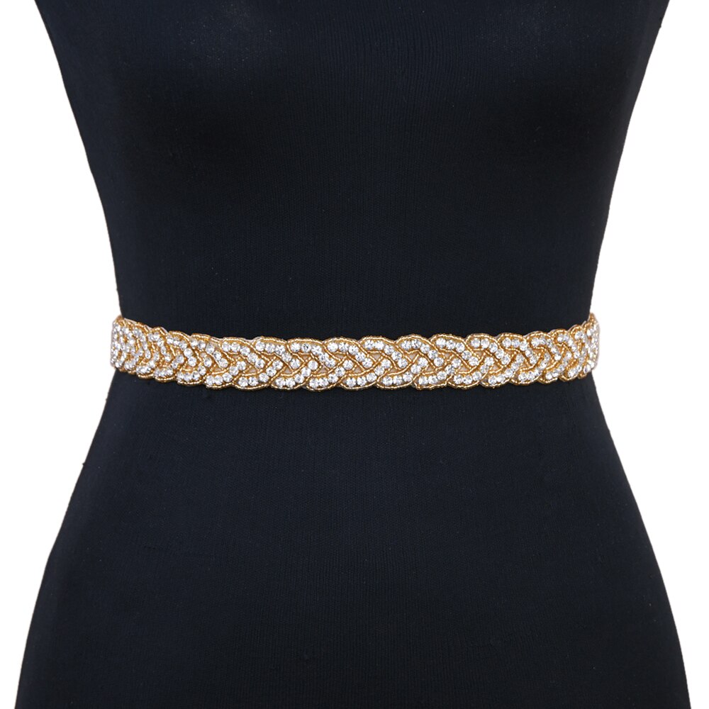 TRiXY S216-G Sparkly Gold Wedding Belt Rhinestone Sash Belt Beaded Bridal Belt Women Belts Wedding Sashes Golden Waist Belt