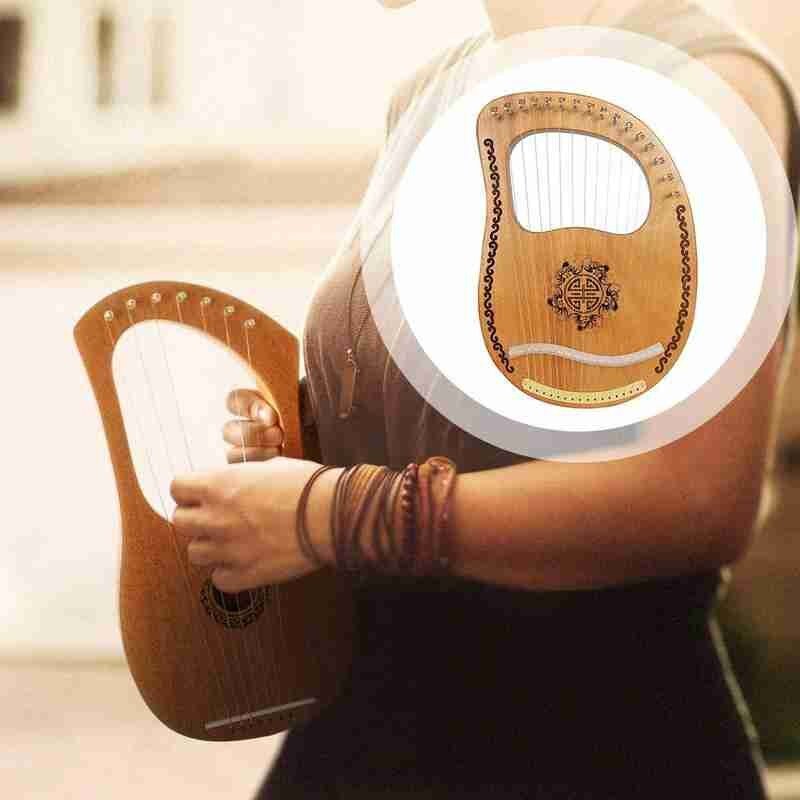 Lyre Harp 16 String Mahogany Harp Wood Color Portable Percussion Instrument Mahogany Lyre Beginner Harp Tools Lyre Harp Mus M7P8