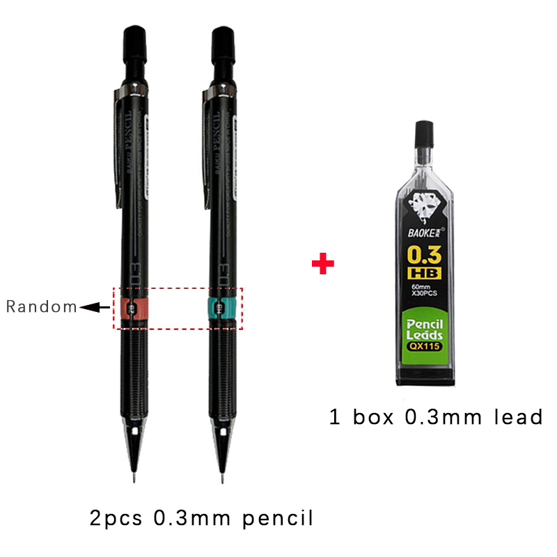Lápiz mecánico con juego de cables, lápices automáticos para estudiantes con de borrador, suministros de escritura y pintura escolar, 0,3/0,5/0,7/0,9mm: Blanco