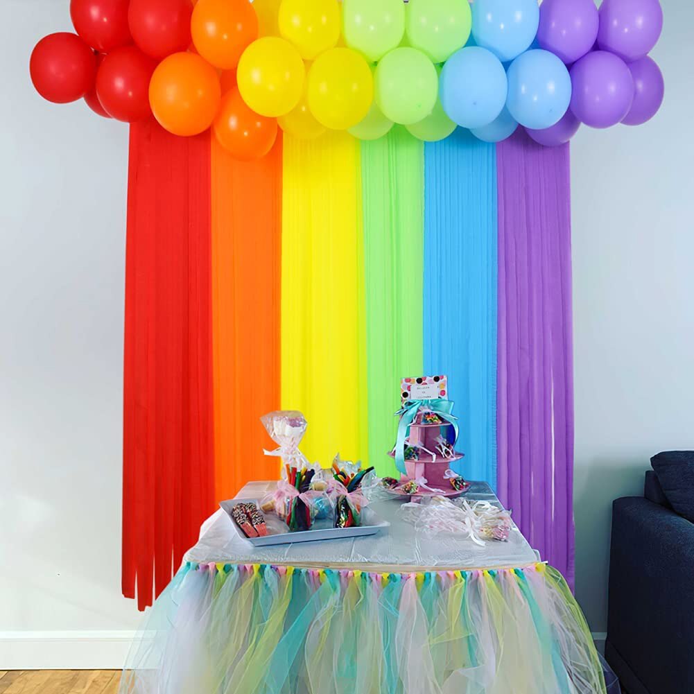 45pcs Rainbow Balloon Arch Kit Birthday Party Decoration Rainbow Crepe Paper Streamer Latex Balloon Baby Shower Supplies